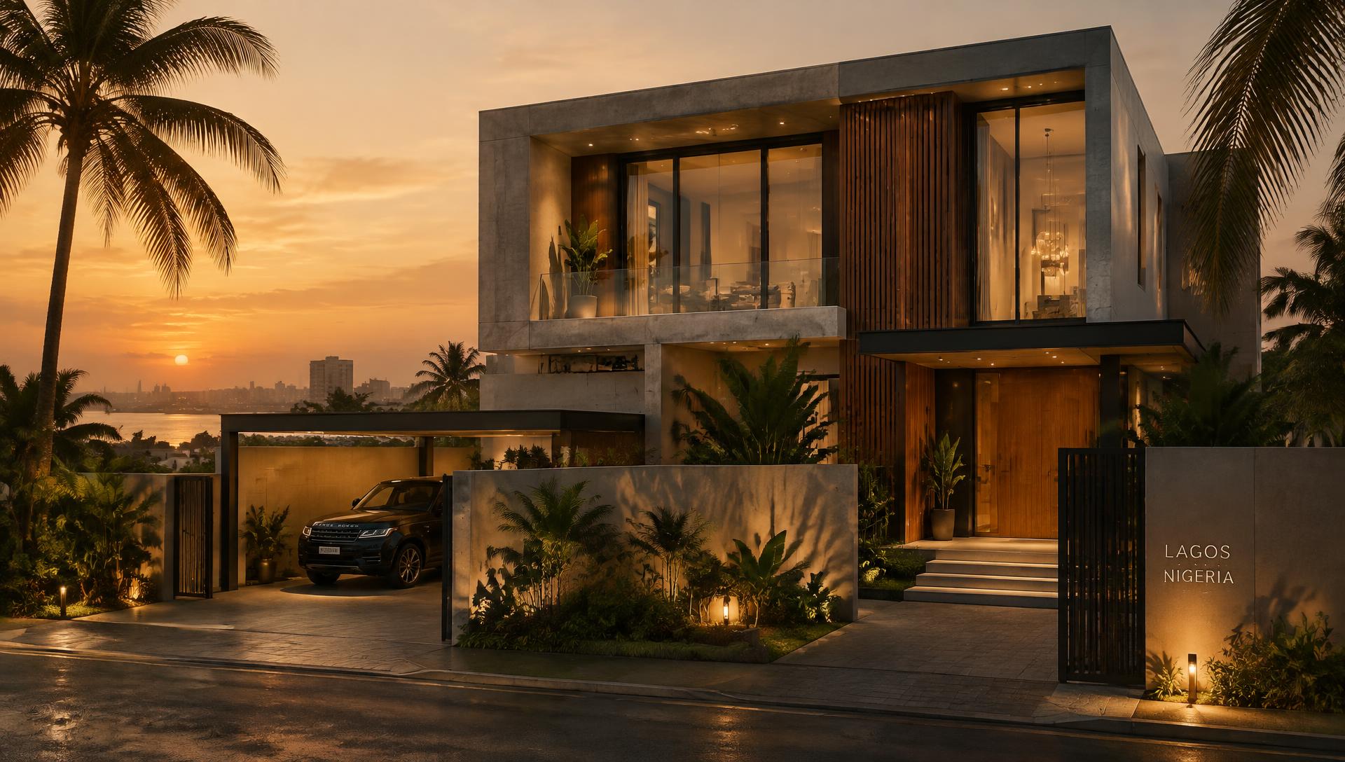 Modern residence at dusk in Lagos