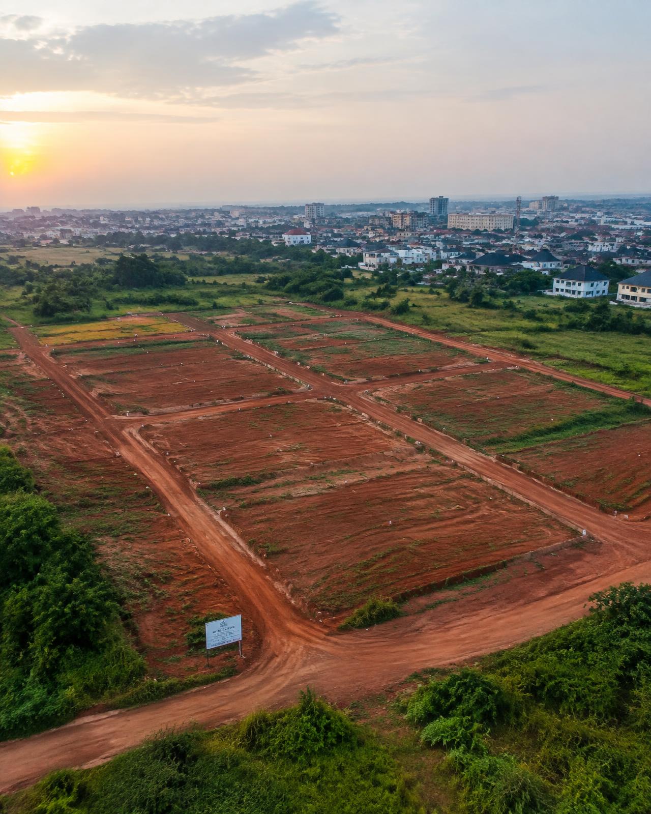 Surveyed land plots near a growing city